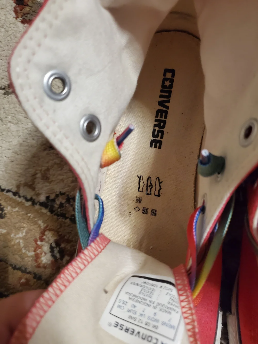 Converse Chuck Taylor High Top Sneakers - Red Canvas with Rainbow Laces Unisex - Picture 10 of 13